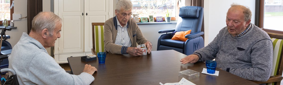 Cliënten zitten samen aan tafel bij Dagbesteding De Gantel Waerthove