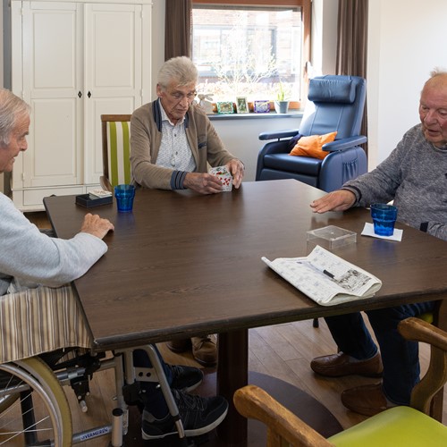 Cliënten zitten samen aan tafel bij Dagbesteding De Gantel Waerthove